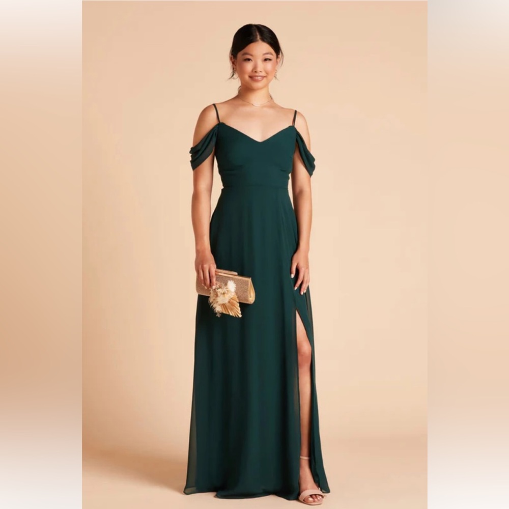 Birdy Grey Devin Convertible Dress With Slit in Emerald Chiffon, size large